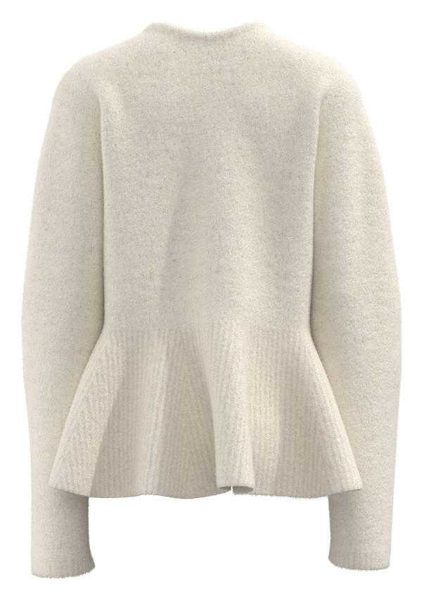 Pull &agrave; col en V et manches gigot de mouton pour femme, taille cintr&eacute;e, ourlet &agrave; volants