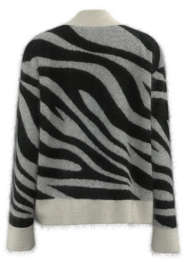Damenpullover mit Stehkragen und Zebramuster