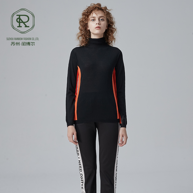 18GG Intarsia SEAMLESS Pull &agrave; col roul&eacute; pour femme RWS WOOL 