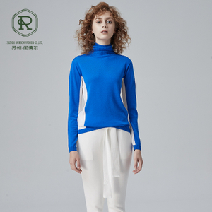 18GG Intarsia SEAMLESS Pull &agrave; col roul&eacute; pour femme RWS WOOL 
