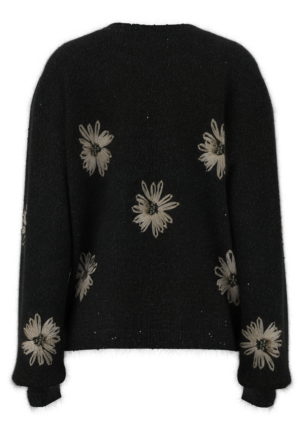 Handgeh&auml;kelter, bestickter Pullover f&uuml;r Damen mit Rundhalsausschnitt