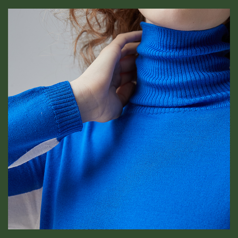 18GG Intarsia SEAMLESS Pull &agrave; col roul&eacute; pour femme RWS WOOL 