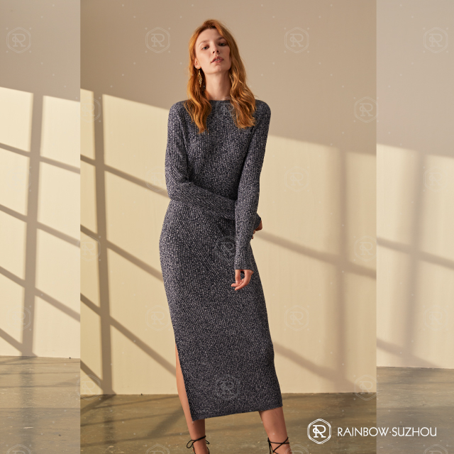 Vestido de mujer sin costuras de punto 3D de lana merino 100%