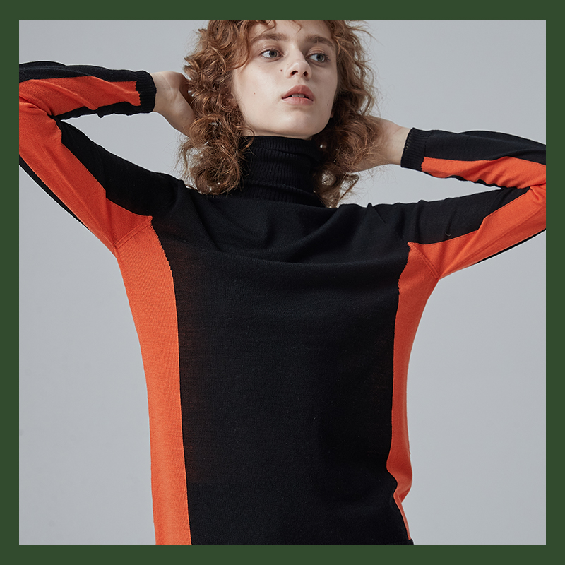 18GG Intarsia SEAMLESS Pull &agrave; col roul&eacute; pour femme RWS WOOL 