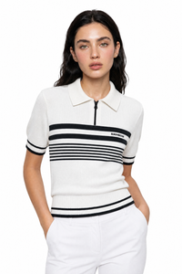 Top de golf de rayas blancas y negras para mujer