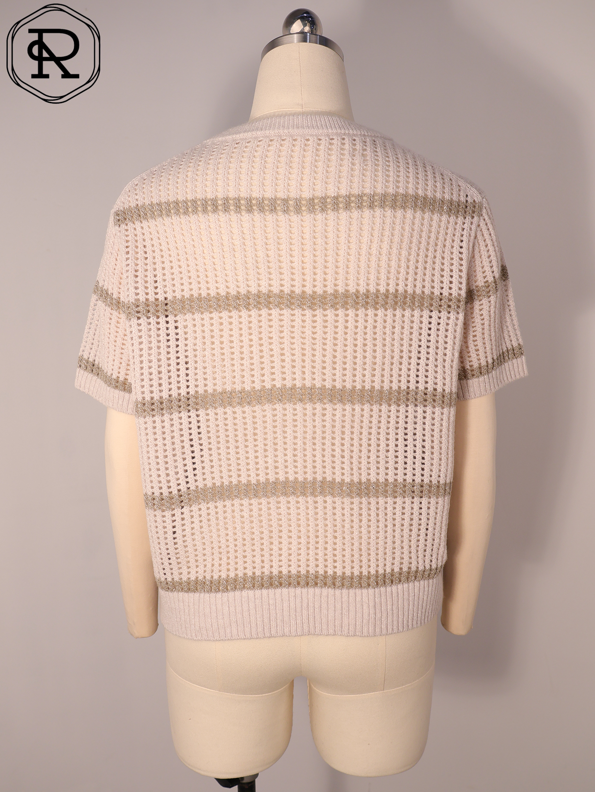 Cardigan en maille pointelle ray&eacute; &agrave; manches courtes avec poches