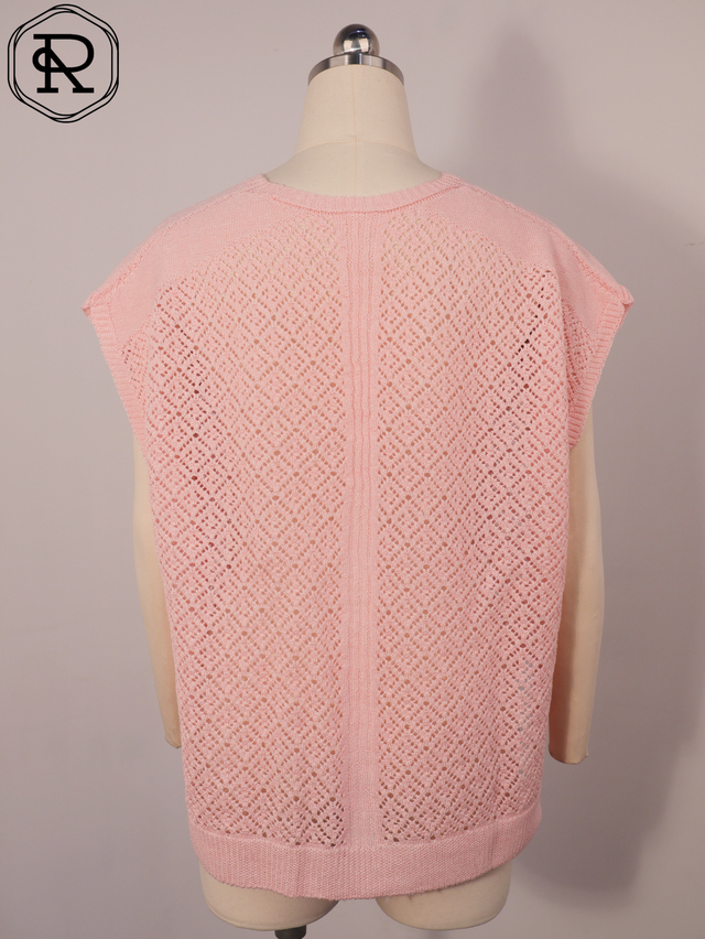 Haut en tricot pointelle g&eacute;om&eacute;trique &agrave; col en V avec fentes lat&eacute;rales
